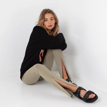 Hazel High Waisted Pants with Zipper Split - SunsetFashionLA